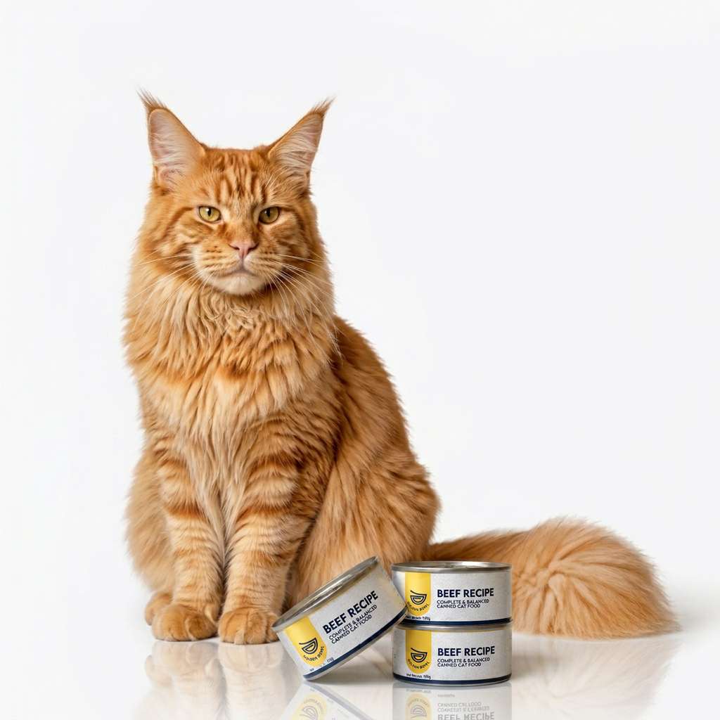 Several pots of Golden Bowl Beef Recipe canned cat food grouped together, each labeled "Beef Recipe." This is the complete and balanced multi-protein wet food line made with beef, duck, rabbit, and beef organs. The group display shows the product consistency across individual servings and reinforces the brand's simple and transparent packaging style.