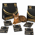 A close-up display of six Golden Bowl freeze-dried raw cat food bags, each holding 10g of complete and balanced whole-prey diet. The packaging is clean and bilingual, with the brand name clearly visible. Across every bag, the core promise is repeated: 100% animal-based ingredients, zero starch, zero grains, and no chemical attractants. This is the larger family-size format, ideal for multi-cat households or owners who prefer buying in bulk. The 120g bag complements the portable 10g single-serving pouch—same